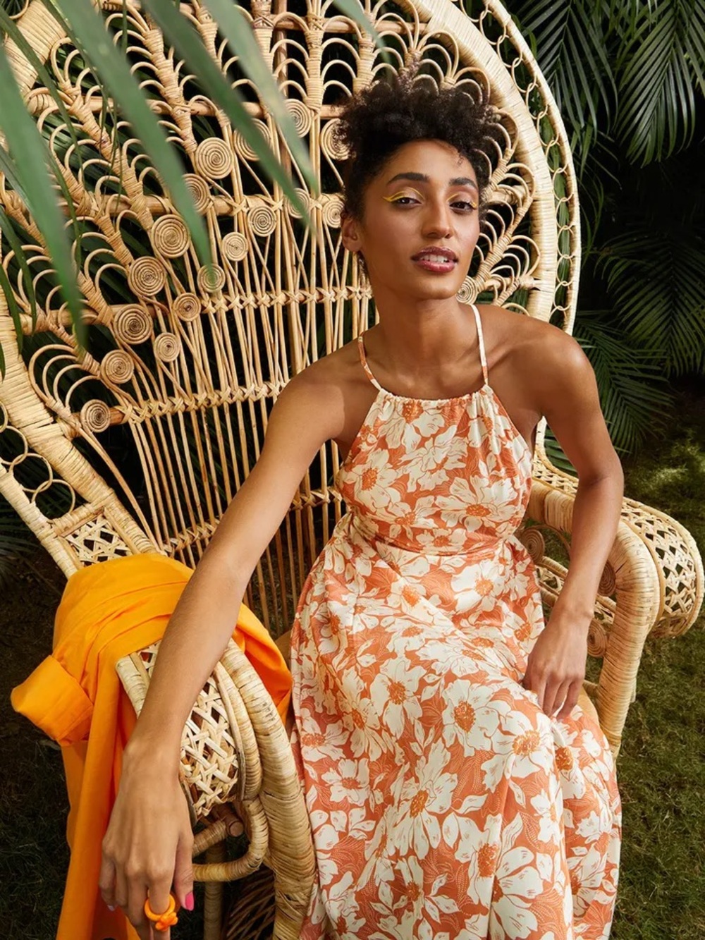 Mango MNG off white and peach floral midi a line maxi flowy dress